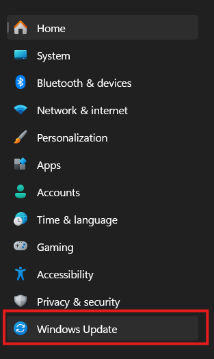 Windows Update menu