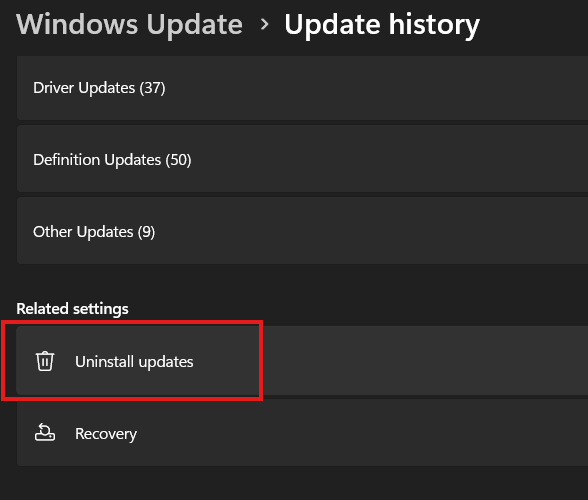 Uninstall updates option