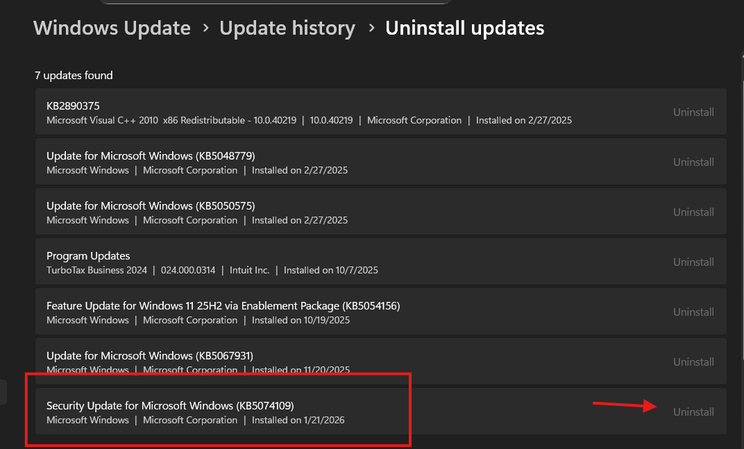 KB5074109 in update list