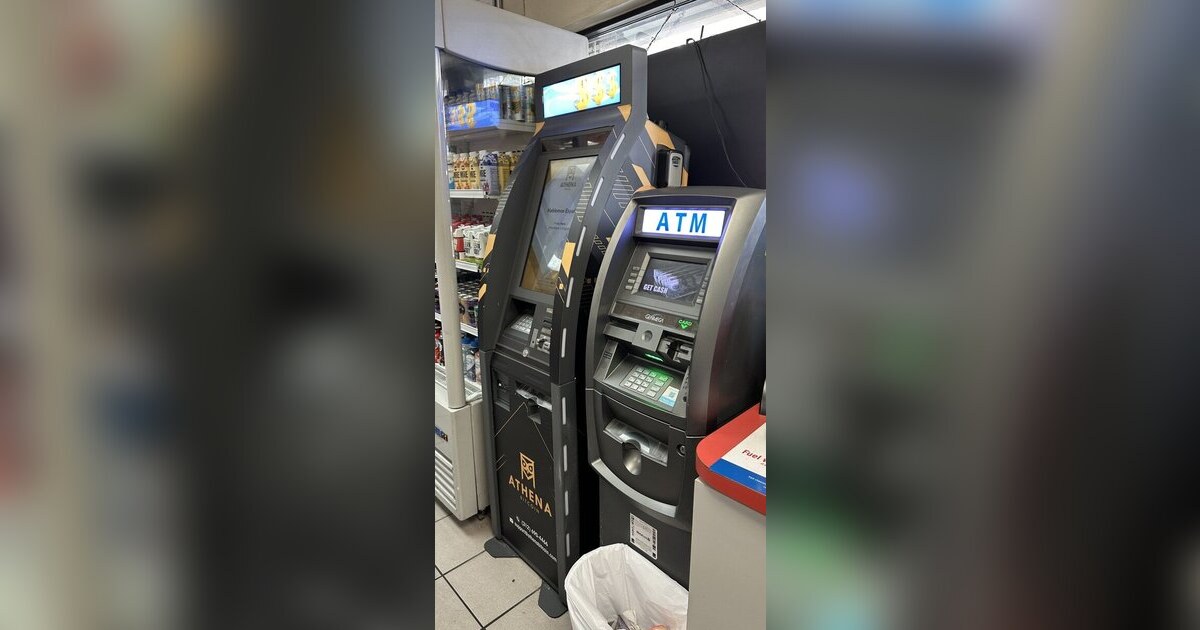 A Bitcoin ATM kiosk inside a gas station, the kind scammers send people to
