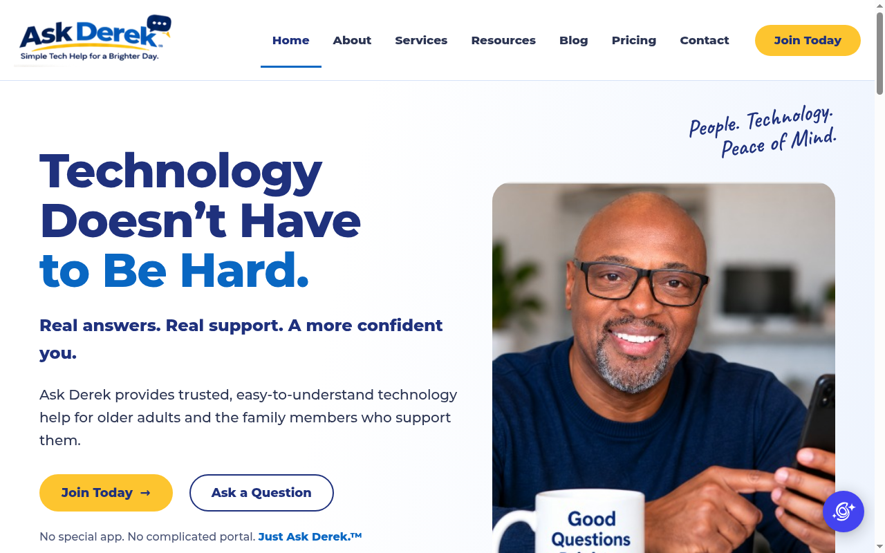 Ask Derek website home page