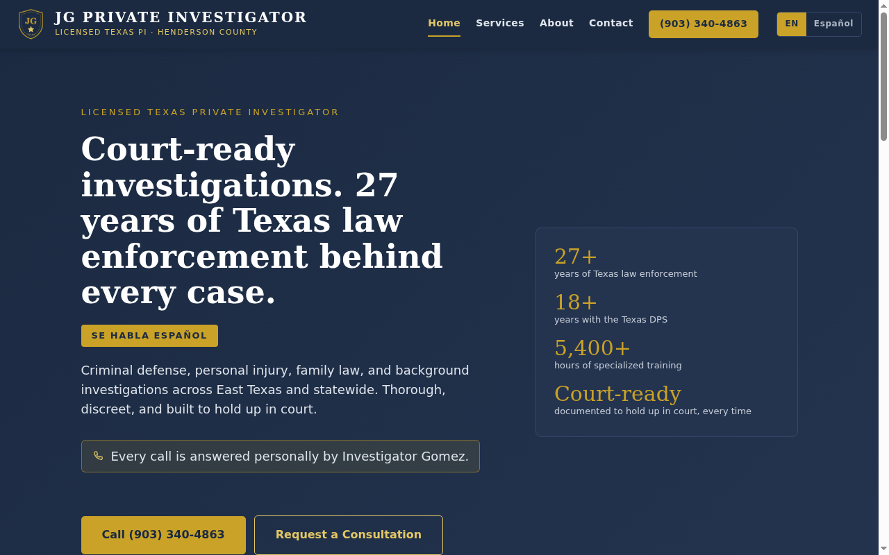 JG Private Investigator website home page